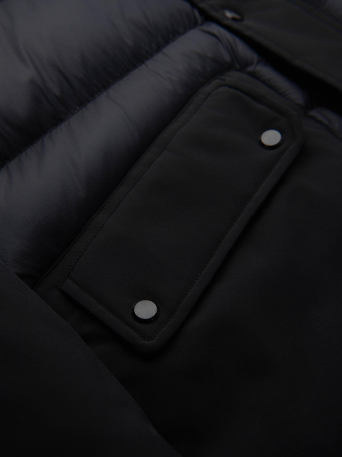 Jachetă lungă matlasată pentru bărbați cu buzunare mari - negru V1 OM-JALJ-0308