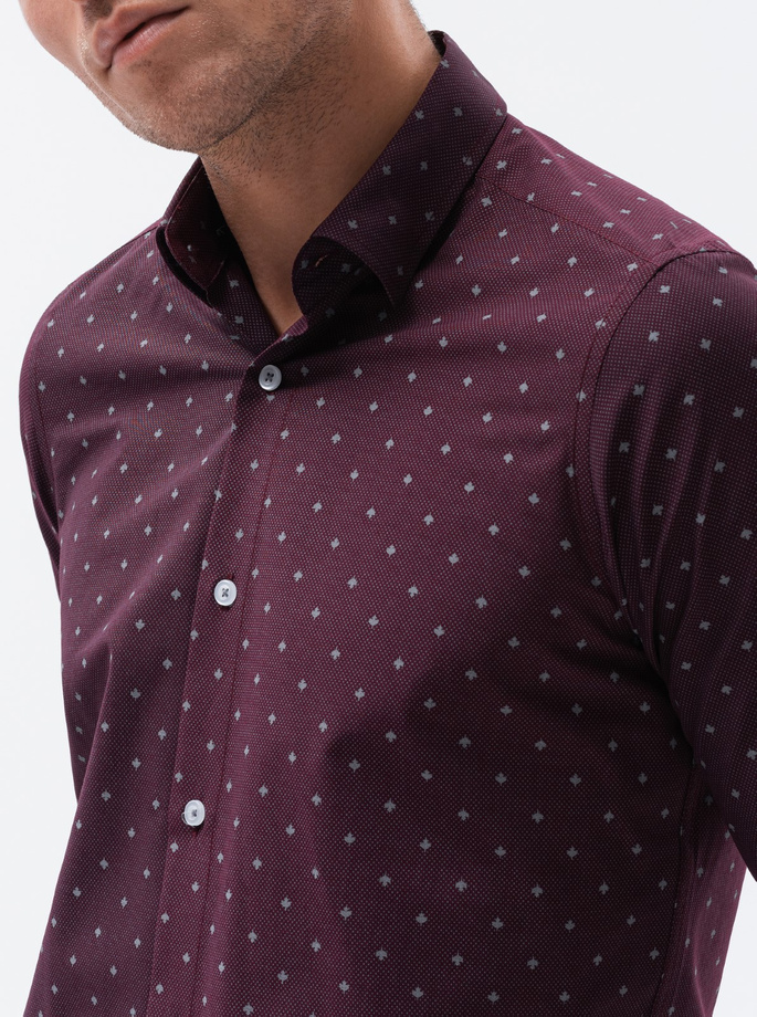 Men's elegant shirt with long sleeves - dark red K463