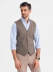 Jacquard casual men's vest without lapels - brown V1 OM-BLZV-0111