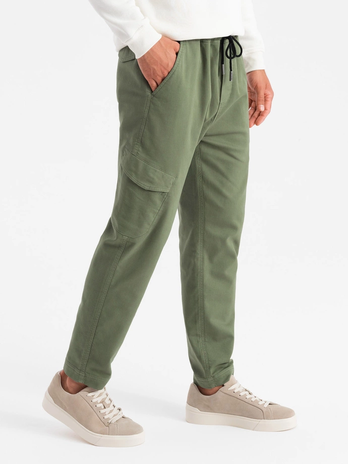 Men's knit joggers with cargo pockets - olive V3 OM-PAJO-0199