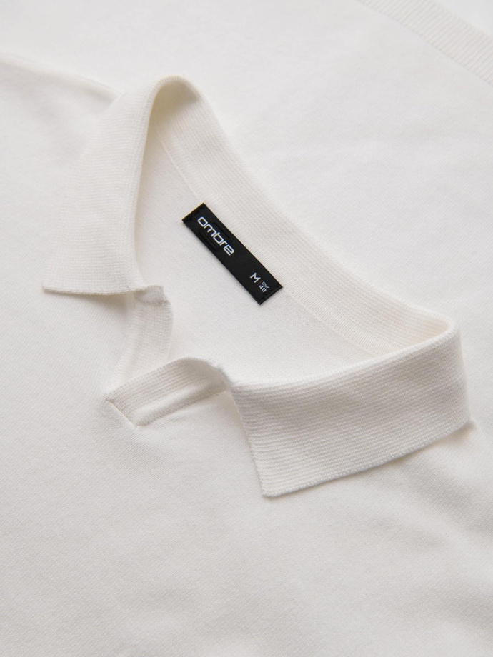Pulover polo pentru bărbați cu broderie pe piept - alb V2 OM-POLS-0140