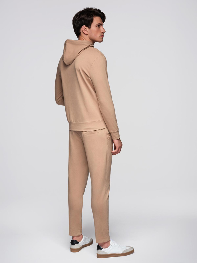 Vyriškas džemperių komplektas su gobtuvu ir sportinėmis kelnėmis - rudas V3 Z107