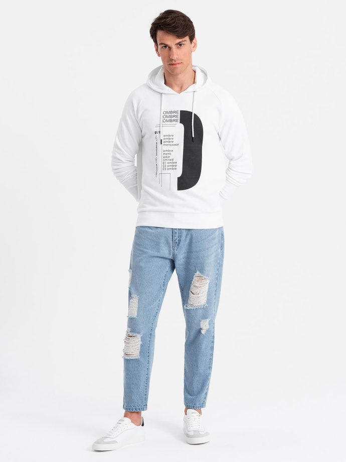 Vyriškos TAPERED FIT džinsinės kelnės su skylutėmis - šviesiai mėlynos V1 OM-PADP-0175