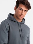 BASIC men's cotton kangaroo hooded sweatshirt - graphite V11 OM-SSBN-0161