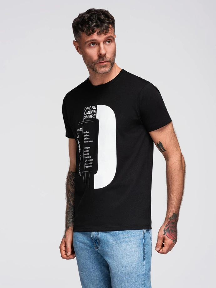 Tricou bărbătesc din bumbac imprimat - negru V3 OM-TSPT-0166