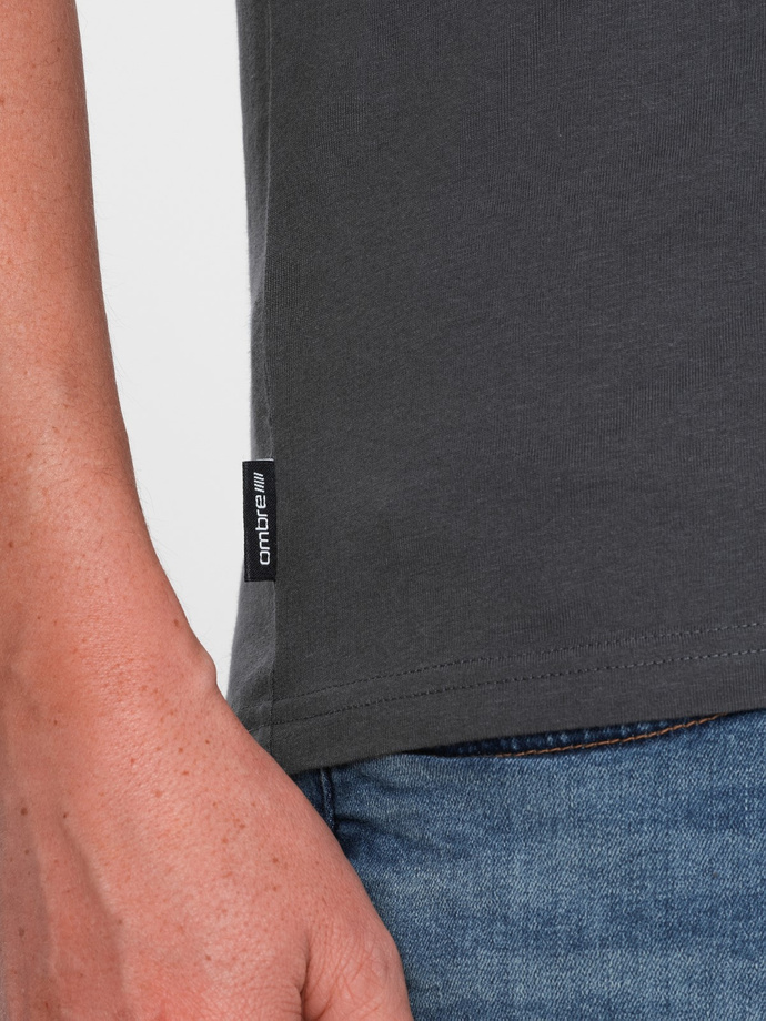BASIC vyriški klasikiniai medvilniniai marškinėliai su V formos iškirpte - grafitas V3 OM-TSBS-0145