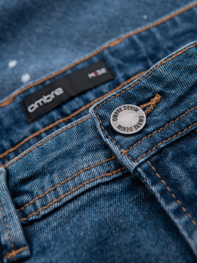 Vyriški trumpi džinsiniai šortai su įplėšimais ir atlenktomis kojomis - mėlyni V2 OM-SRDS-0186