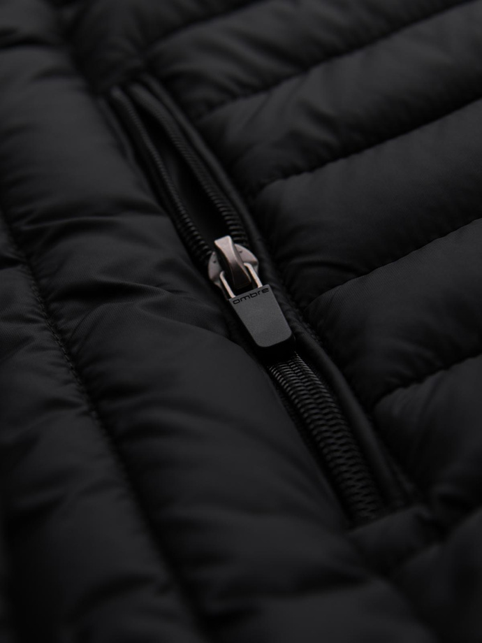 Classic men's quilted jacket with pouch option - black V1 OM-JALP-0295