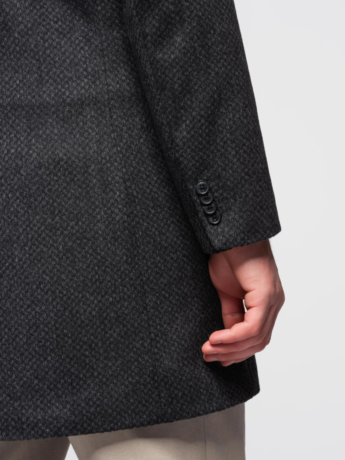 Palton bărbătesc descheiat din amestec de lână - grafit V2 OM-COWC-0121