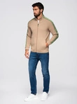 Men's unbuttoned sweatshirt with piping and high collar - brown V1 OM-SSZP-0224