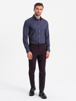 Men's cotton patterned SLIM FIT shirt - navy blue V6 OM-SHCS-0151