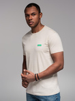 Men's cotton t-shirt with green patch on chest - broken white V5 OM-TSCT-0151