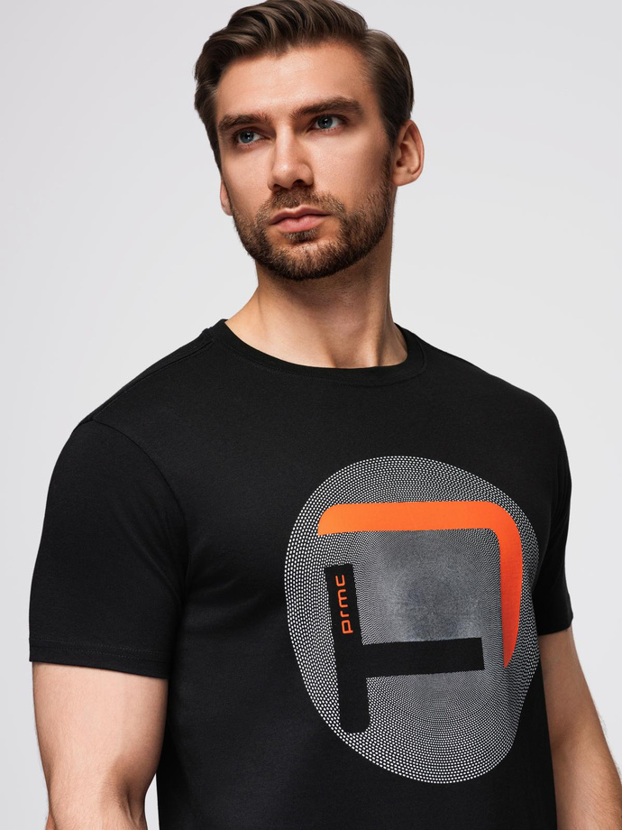 Tricou bărbătesc cu imprimeu mare - negru V2 OM-TSPT-0245