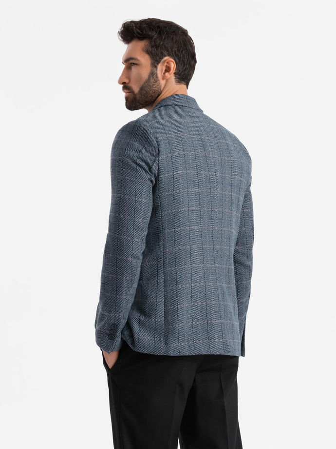 Men's jacquard blazer in delicate check - graphite V1 OM-BLZB-0119