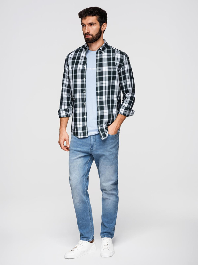 CARROT men's denim pants with rubbing - light blue V1 OM-PADP-0253