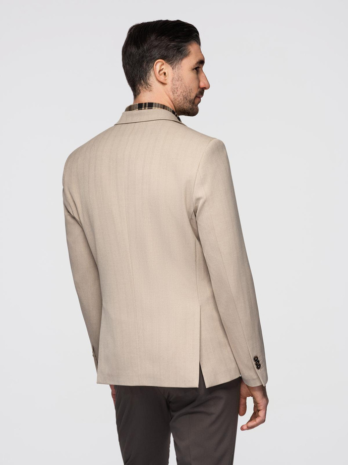 Elegantiška vyriška SLIM FIT striukė su rayonu - smėlio spalvos V2 OM-BLZB-0135