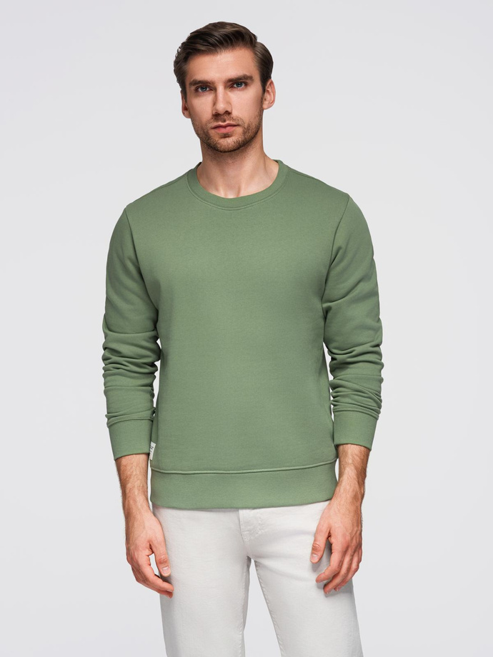 Men's BASIC sweatshirt with round neckline - green V3 OM-SSBN-0175