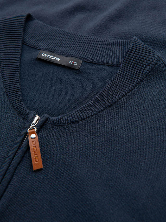 Men's sweater with viscose and spread neckline - navy blue V4 OM-SWZS-0124