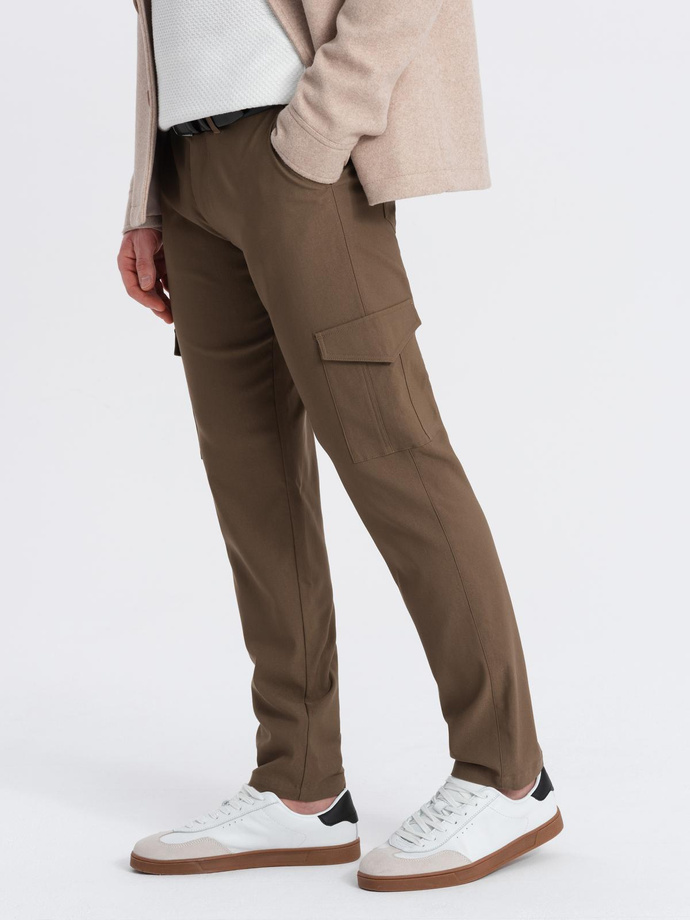 Men's REGULAR fabric pants with cargo pockets - olive V2 OM-PACG-0178