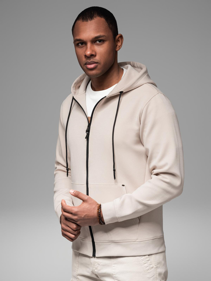 Sweatshirt unzipped hoodie in streetwear style - sand V6 OM-SSZP-0213