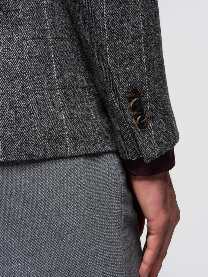 Elegantní pánské kostkované sako z vlněné směsi - šedé V1 OM-BLZB-0137