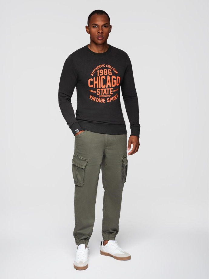 Men's collegiate print sweatshirt - dark brown V2 OM-SSPS-0154