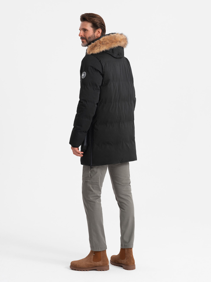 Men's insulated long parka jacket with flared bottom - black V3 OM-JALJ-0184