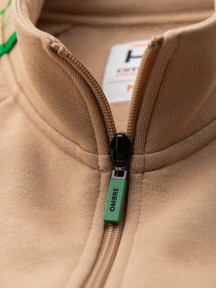 Vyriškas džemperis su apvadais ir aukšta apykakle - rudas V1 OM-SSZP-0224