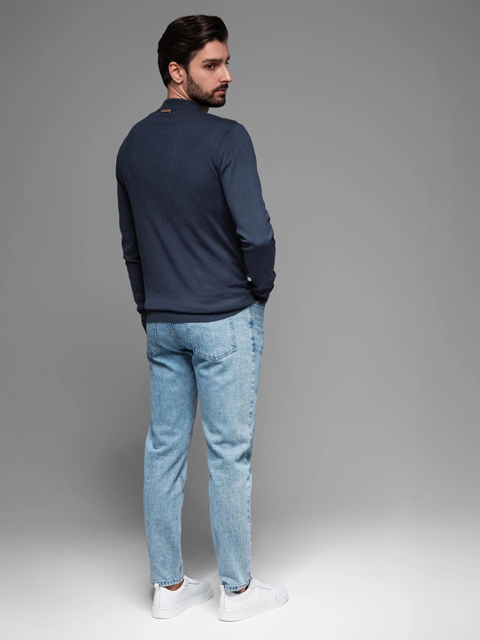 Men's sweater with viscose and spread neckline - navy blue V4 OM-SWZS-0124