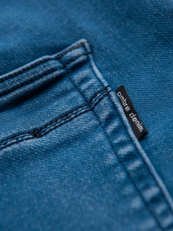 Pantaloni jogger din denim pentru bărbați cu cordon în talie - albastru V1 OM-PADJ-0242