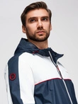 Men's contrast windbreaker jacket with hood - navy blue and white V1 OM-JANP-0228