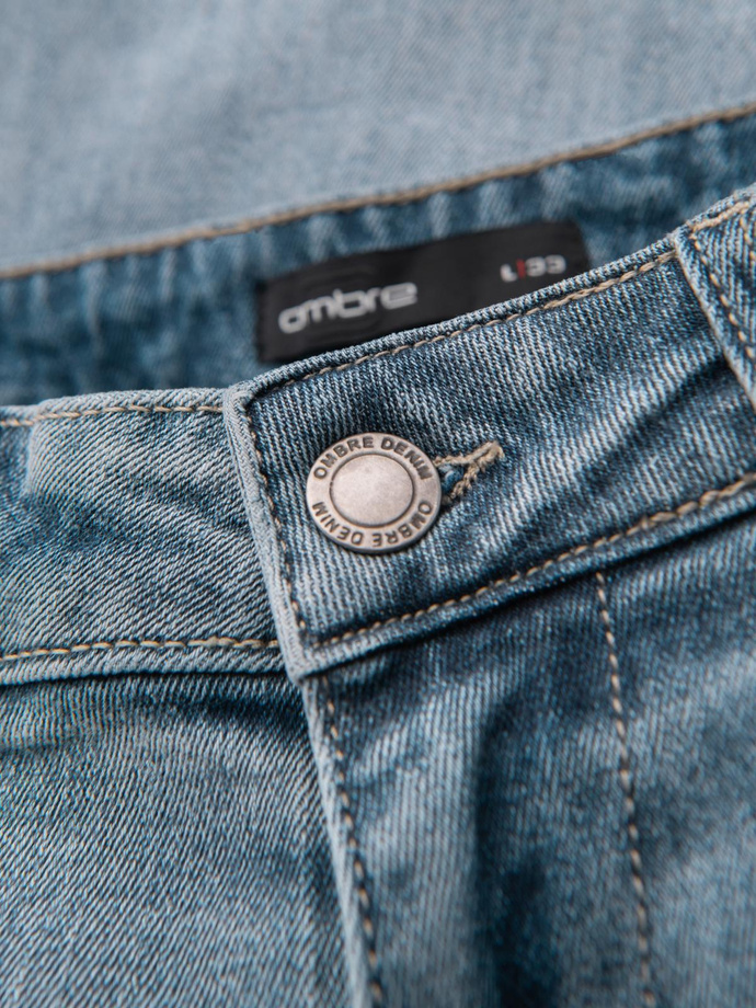 Pantaloni din denim CARROT FIT pentru bărbați cu barete decorative - albastru deschis V1 OM-PADP-0227 