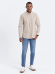Men's REGULAR FIT cotton shirt with pocket - beige V1 OM-SHOS-0153