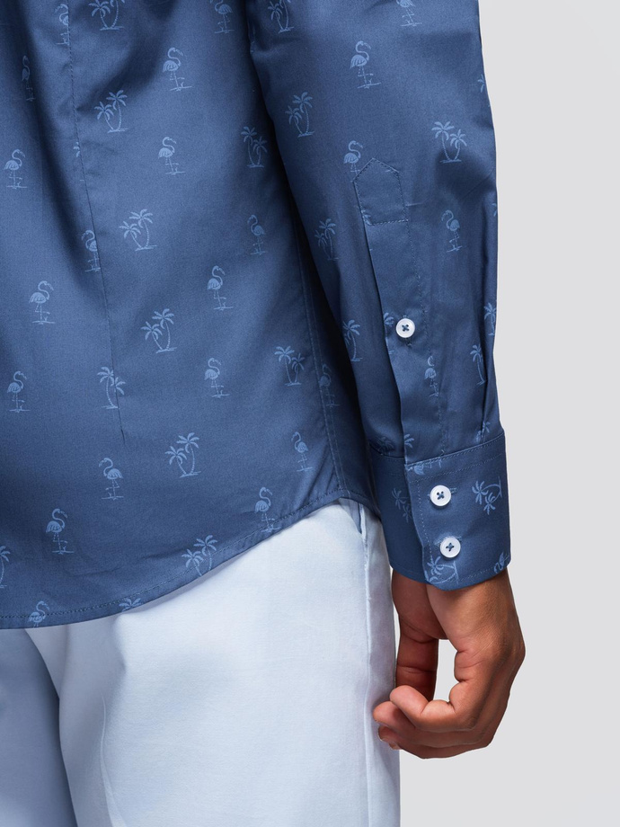 Klasická pánská bavlněná košile SLIM FIT s palmami - tmavě modrá V5 OM-SHCS-0156