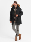 Men's insulated long parka jacket with flared bottom - black V3 OM-JALJ-0184