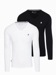 Set of men's SLIM FIT longsleeves with V neckline and logo 2-pack - mix white/black V2 Z103