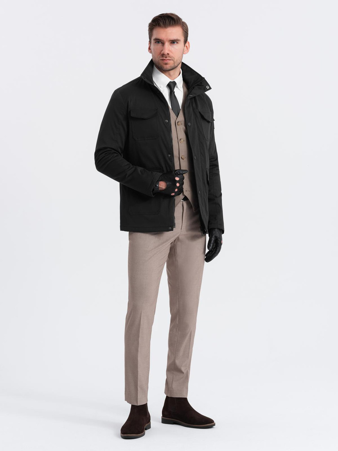 Men's lightweight jacket with high collar and pockets - black V1 OM-JALP-0167