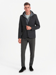Men's casual blazer with decorative pin on lapel - graphite melange V2 OM-BLZB-0120