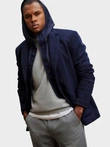 Men's jacket with hooded lining and high collar - navy blue V3 OM-BLZB-0133
