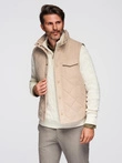 Men's peach effect quilted vest - beige V1 OM-JAVJ-0277