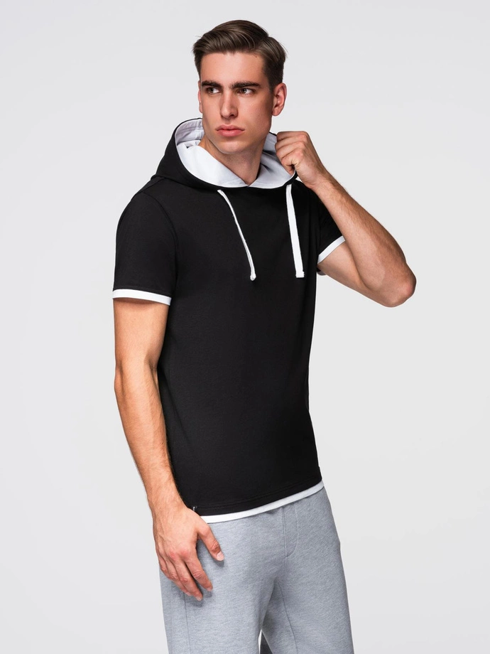 Men's cotton hooded t-shirt - black V9 OM-TSCT-0256