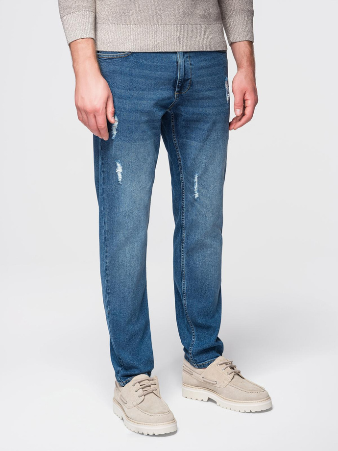 Pantaloni bărbătești SLIM FIT din denim cu frecare - albastru închis V2 OM-PADP-0255