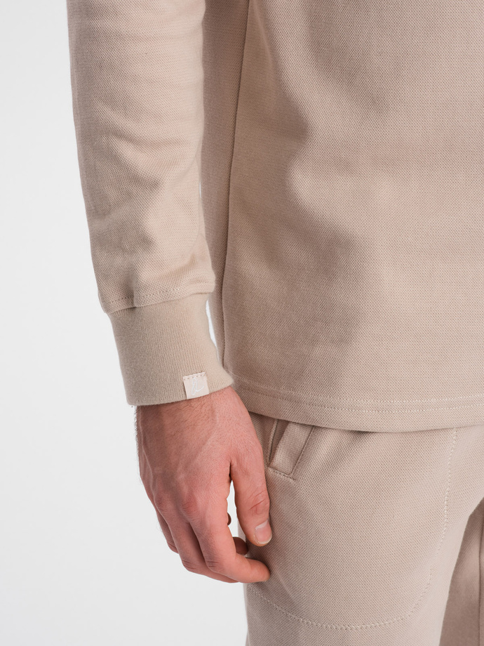 Pánská tepláková souprava mikina s polo límcem + kalhoty - béžová V2 Z71