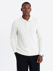 Structured men's polo longsleeve with patch - white V2 OM-POLS-0131
