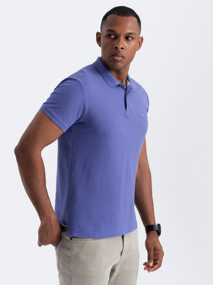 BASIC tricou polo pentru bărbați, tricou piqué monocolor - violet V12 OM-POBS-0100