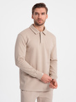 Set trening pentru bărbați bluză de trening cu guler polo + pantaloni - bej V2 Z71