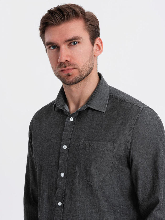 Cămașă bărbătească din bumbac cu model SLIM FIT - albastru marin V6 OM-SHCS-0151