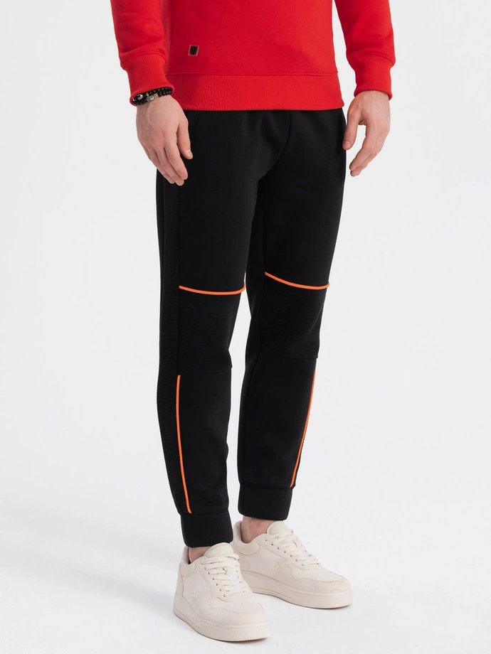 Men's sweatpants with contrast stitching - black V1 OM-PASK-0145