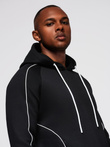 Men's sweatshirt with contrast stitching and hood - black V1 OM-SSNZ-0250
