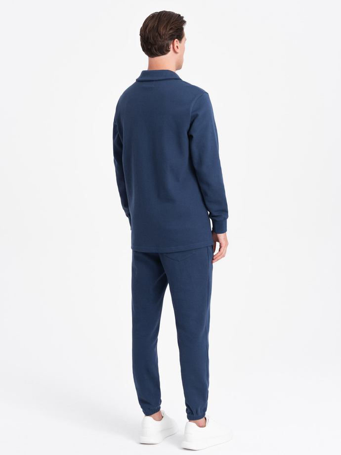 Set trening pentru bărbați bluză de trening cu guler polo + pantaloni - albastru marin V5 Z71